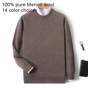 2025 100% pura lana merino da uomo girocollo pullover tinta unita plus size maglione casual autunno e inverno sport top in cashmere 1