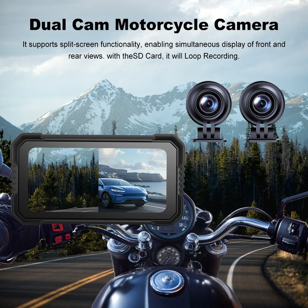 BEPOCAM 5 "/6.25" Navigazione GPS per Moto DVR Schermo Carplay per Moto Doppia Fotocamera Registratore di Azionamento IPX7 Impermeabile Moto Monitor 2