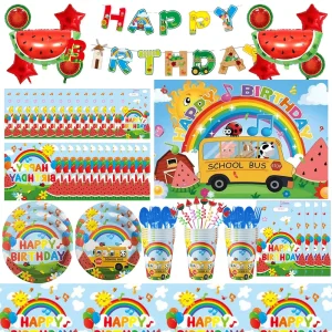 Nuova anguria Decorazione festa di compleanno Bambini Anguria Compleanno Tovaglia Piatti Tovaglioli Tazze Stoviglie Palloncini Bomboniere 1