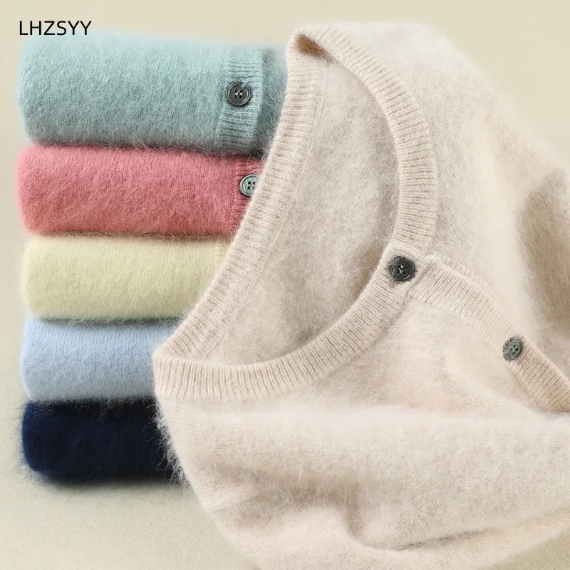 Cardigan da donna di grandi dimensioni caldo puro visone maglioni di cashmere O-collo cappotto allentato maglione femminile giacca da donna cardigan in maglia solida 1