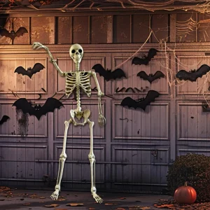 Scheletro di Halloween Scheletro umano a grandezza naturale con giunti posabili Decorazioni esterne resistenti alle intemperie Puntelli per foto spettrali Festa 1