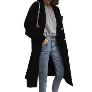 Cappotto in misto lana doppio petto da donna autunno inverno 20225, soprabito elegante a trapezio alla moda, trench medio lungo 1