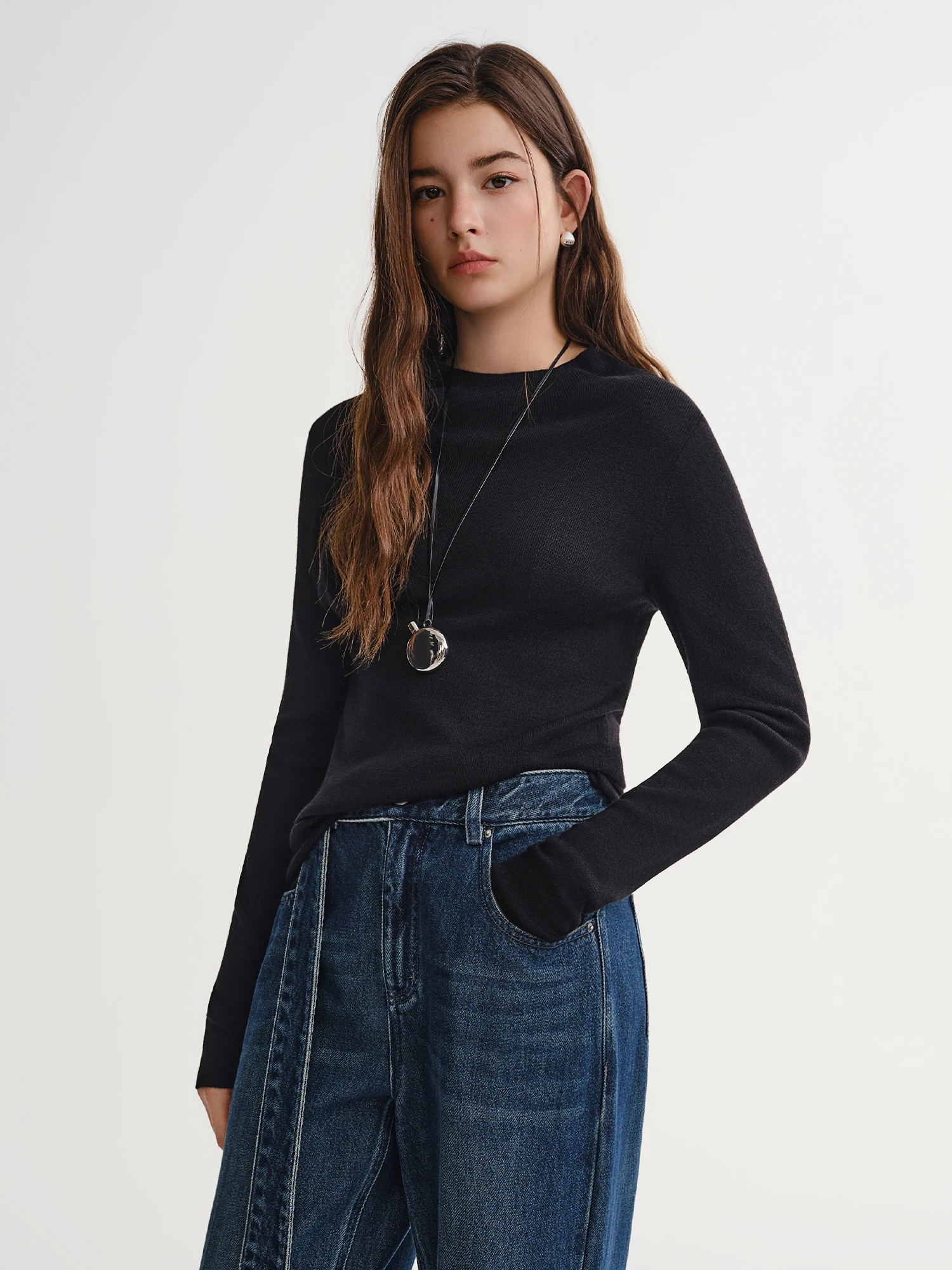 DUSHU T-shirt da donna in misto lana termica 2025 inverno caldo manica lunga lavorata a maglia strato base top multicolore casual confortevole 2