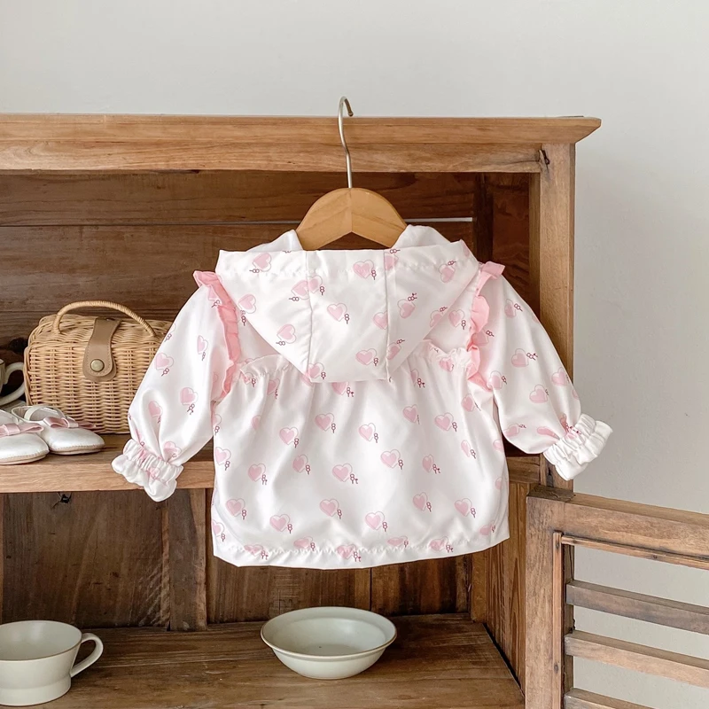 Autunno nuovo stile 0-3 anni vestiti per bambini per neonate, amorevole giacca a vento con cerniera con cappuccio, dolce cappotto 2