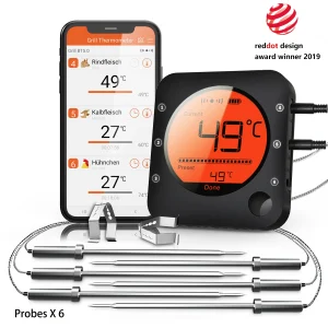 Termometro per carne Bluetooth Termometro da cucina digitale per barbecue Supporto 6 sonde per affumicatore Cottura Griglia Forno Caramelle 1