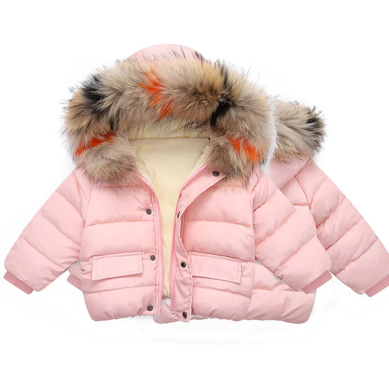 Neonata Ragazzo Tuta Sportiva Calda 2023 Inverno Nuovi Bambini Piumino Grande Collo di Pelliccia Cappotto Abbigliamento Per Bambini Solido Addensare Ragazza Ragazzo Giacca 1