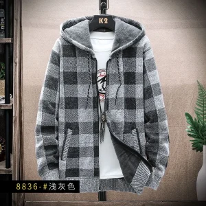 Moda uomo autunno inverno maglione scozzese cappotto freddo con cappuccio uomo casual cappotto giacca lavorata a maglia superiore caldo in pile con cerniera di alta qualità 1