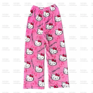 Anime Autunno Inverno Maschio Hellos Kittys Pigiama di flanella Pantaloni Y2k Cartoon Casual Caldo Carino Stampato Uomo Donna Regalo a casa Pantaloni 1