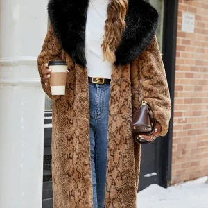 2025 Giacca da donna autunno inverno spessa peluche caldo cappotto casual a maniche lunghe morbido capispalla lungo cappotto patchwork con stampa leopardata da donna 1