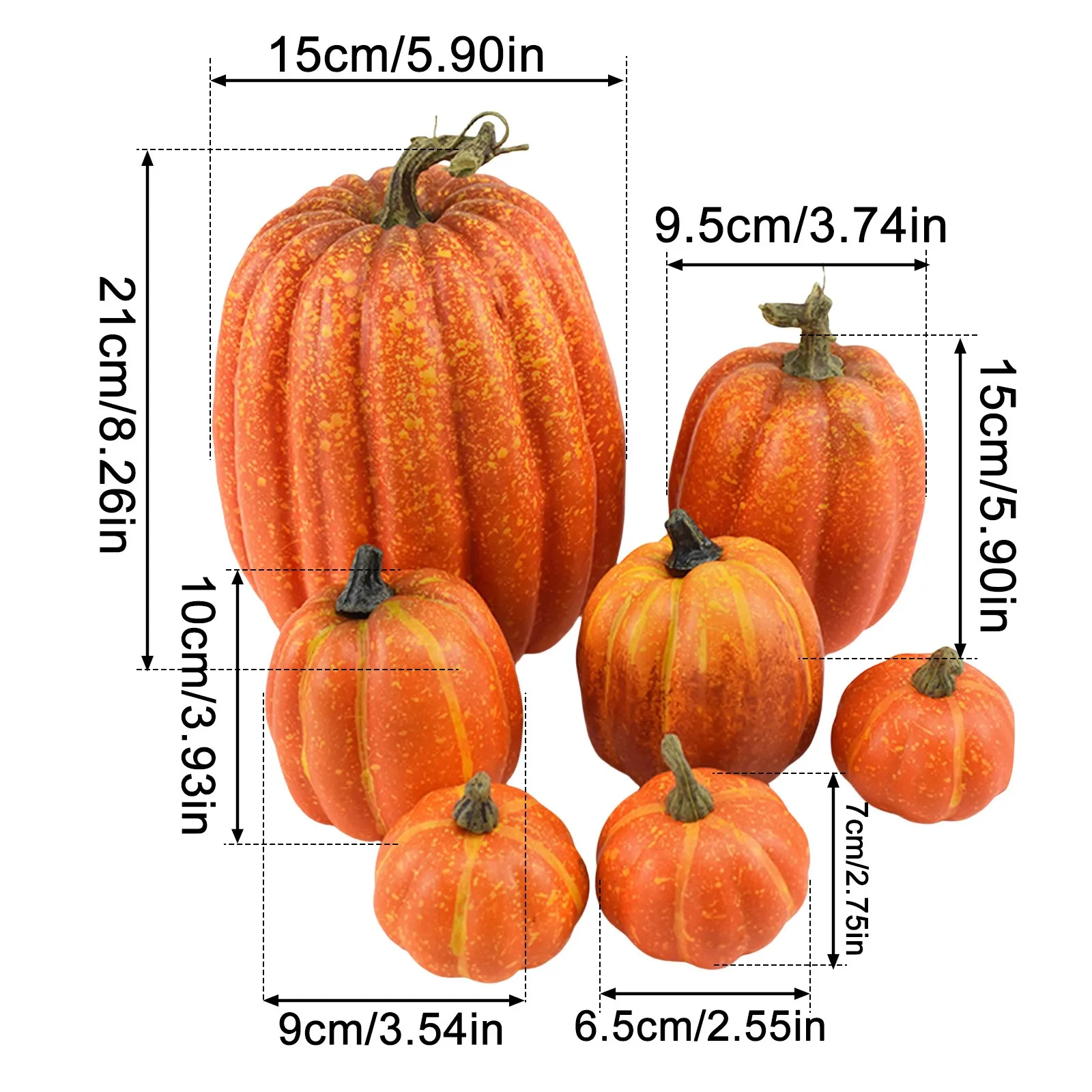 7 pezzi modello di zucca in schiuma di simulazione classico arancione nero bianco giorno del ringraziamento decorazioni per le vacanze ornamento accessori per oggetti di scena di Halloween 5