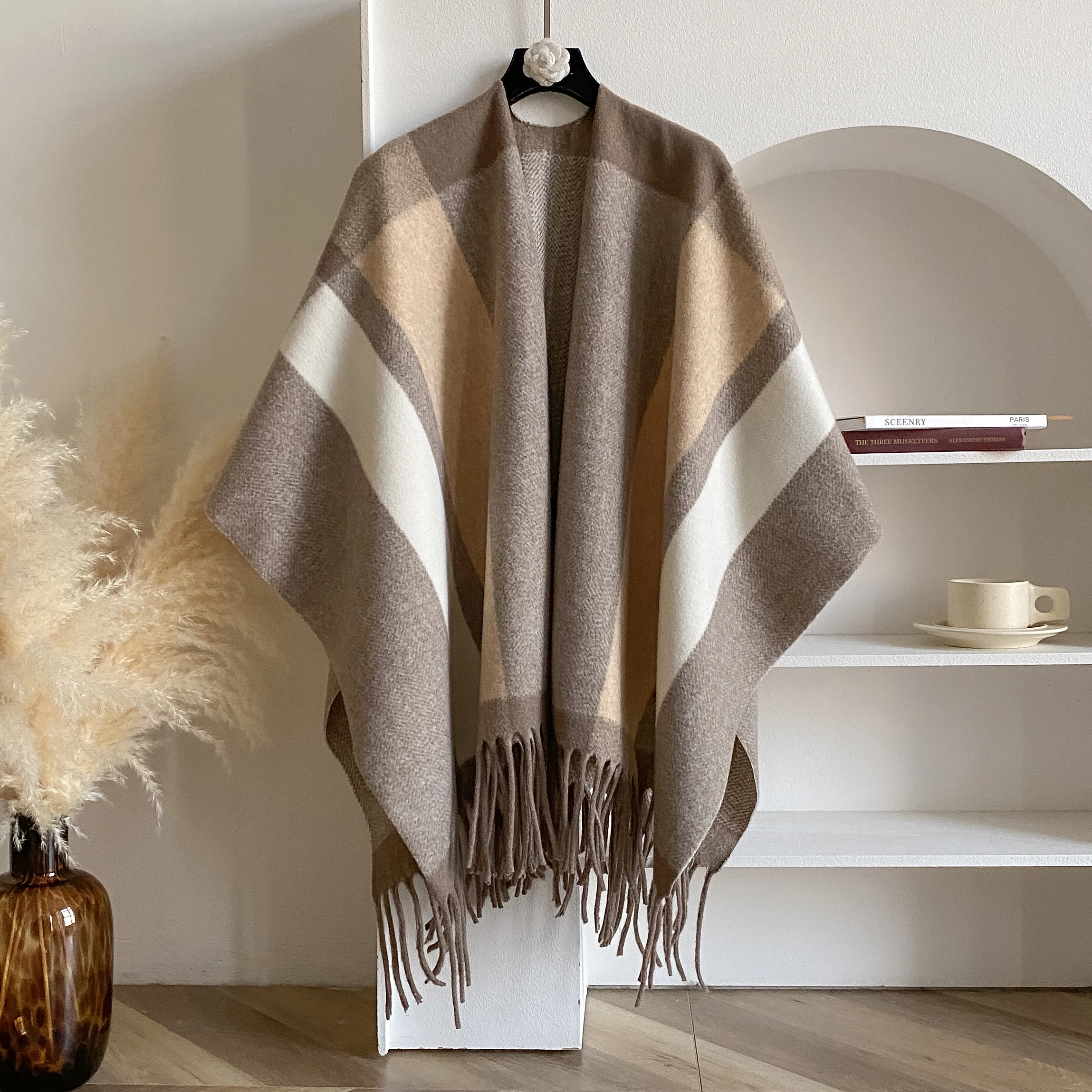 2025 di Nuovo Modo di Inverno Caldo Plaid Poncho E Mantelle Per Le Donne Scialli e Impacchi di Grandi Dimensioni Cashmere Pashmina Femminile Bufanda Mujer 2