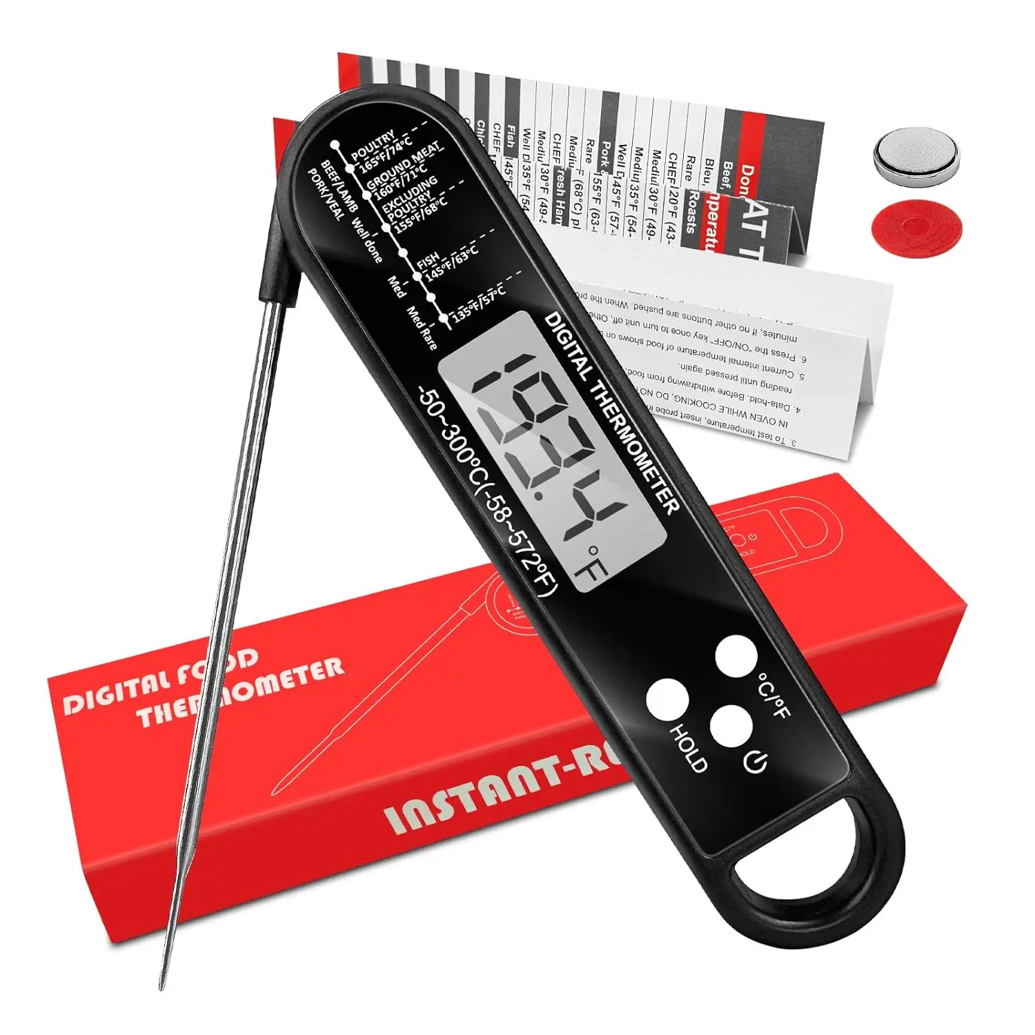 Termometro per carne Digitale - Termometro per alimenti a lettura istantanea per cucinare Grigliare Friggitrice ad aria Piastra Sonda Gadget da cucina Elementi essenziali 1