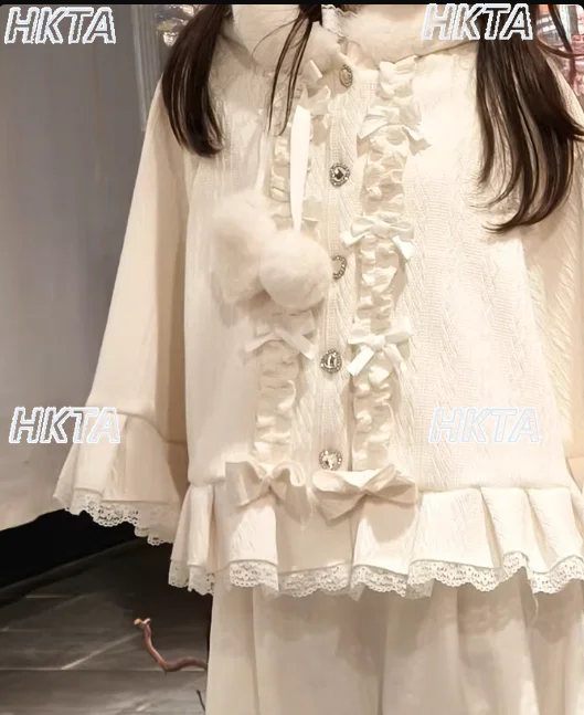 Cappotto scialle a mantella in stile giapponese originale donna 2025 autunno inverno nuovo scialle con giacca lavorata a maglia calda foderata in pile con foro di diamante 1