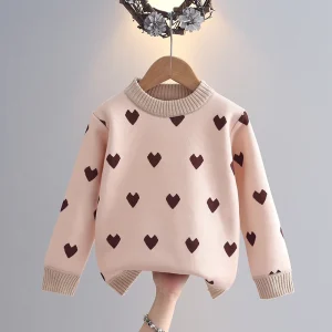 Maglione da ragazza addensato autunno/inverno nuovo maglione lavorato a maglia per bambini versatile alla moda Top da ragazza dolce e carino 1