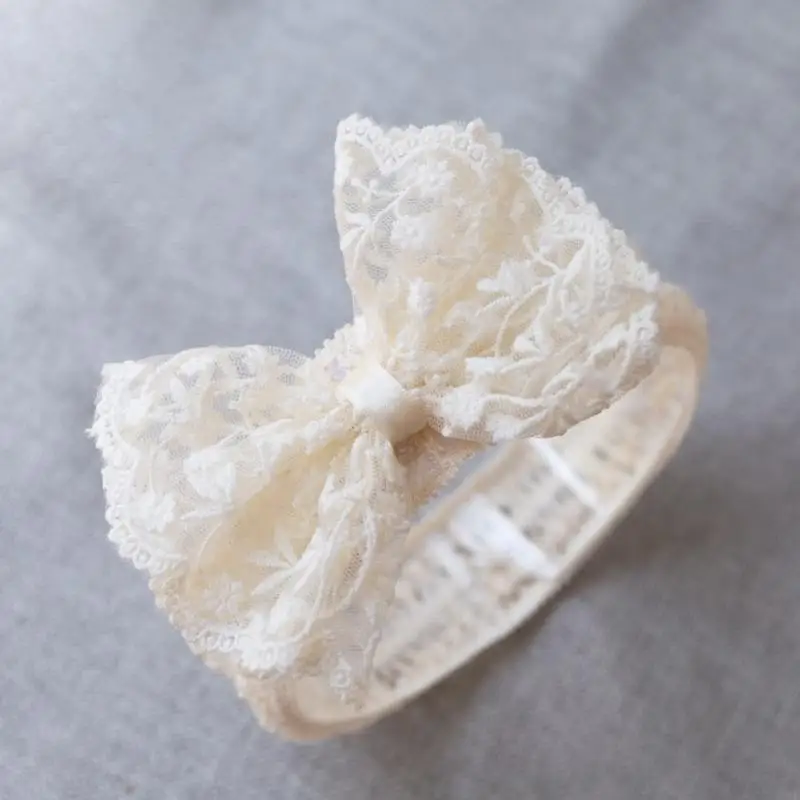 D7YD Fascia per capelli con fiocco per neonate Fascia per capelli con fiocco in pizzo Elegante fascia larga Accessori per 5