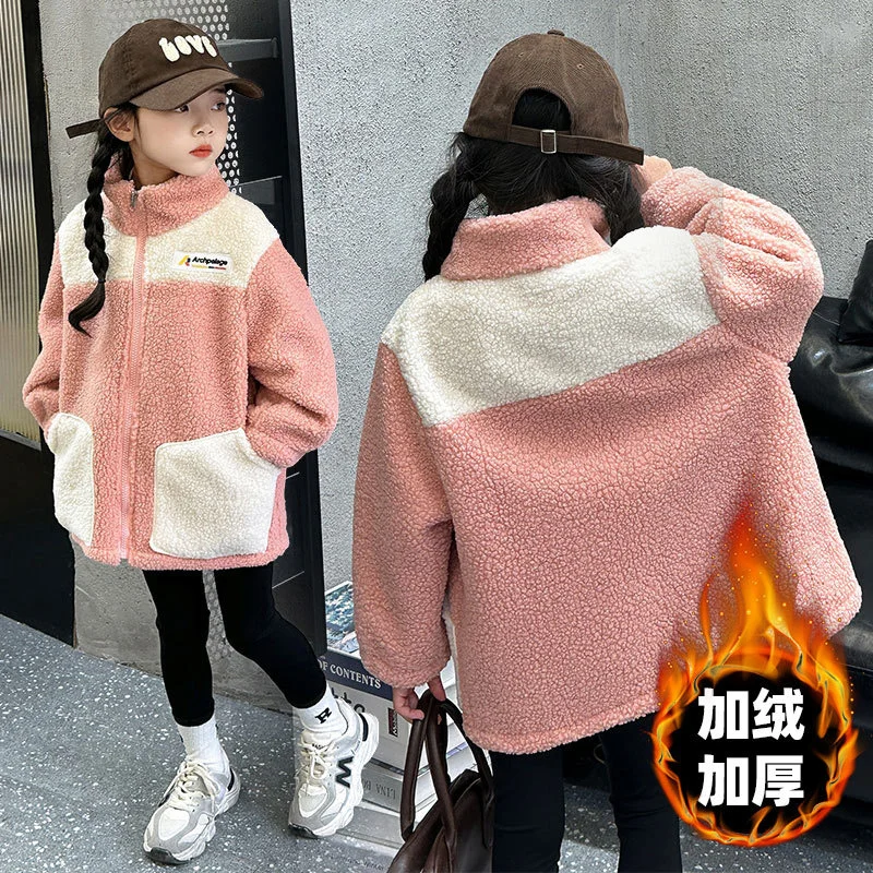 Ragazzi Giacche di lana d'agnello Ragazze Autunno Inverno Vestiti Cappotti Bambini Più Velluto Caldo All'aperto Nuovo Adolescente Moda Capispalla 2