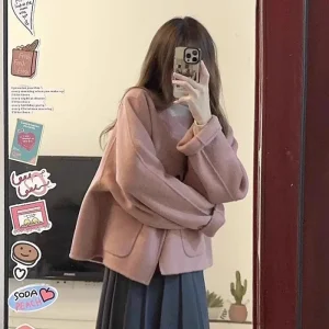 Cappotto di lana rosa corto premium taglie forti Donna Autunno Inverno Moda Stile coreano Artistico Vintage Top su misura per piccole F... 1
