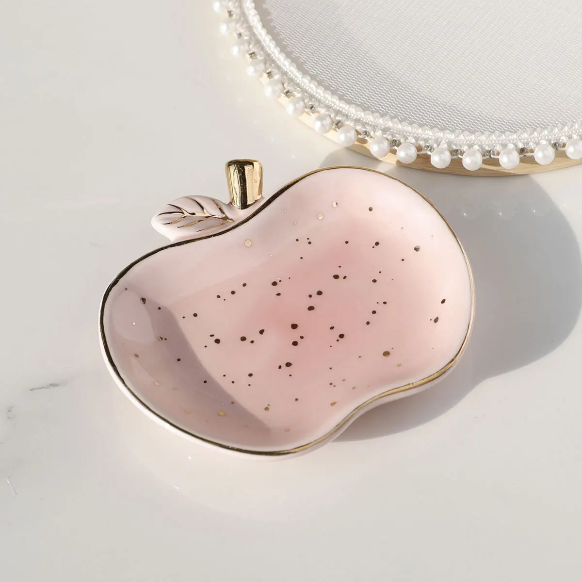 Vassoio per gioielli in ceramica piatto per gingillo vassoio per chiavi di vanità di mele per le donne, piatto porta anelli, piatto per gioielli carino decorazione della stanza regalo di compleanno 3