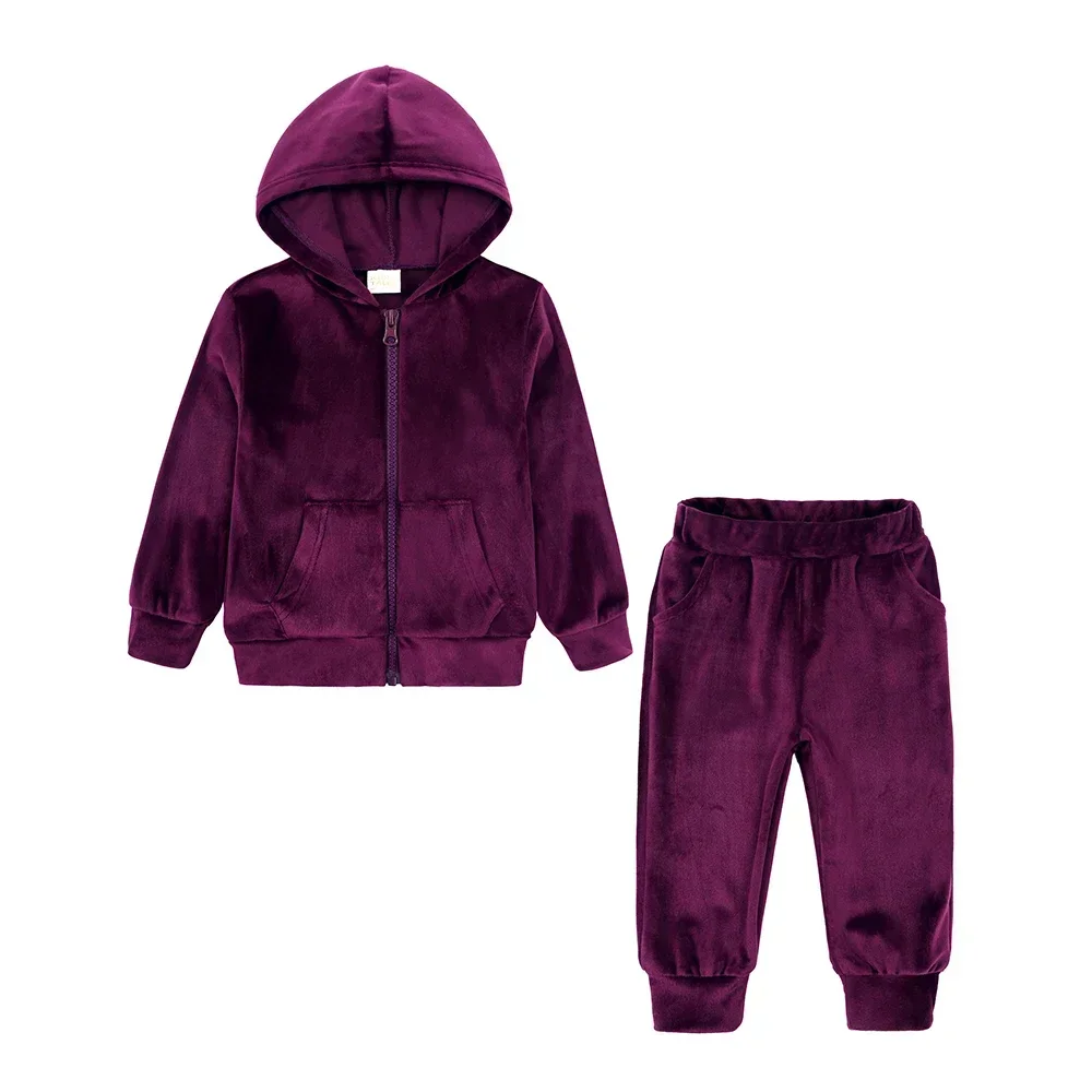 2 pezzi bambini ragazzi ragazze felpe con cappuccio in velluto abiti bambino bambino inverno manica lunga felpa + tuta tuta abbigliamento per bambini Set 3