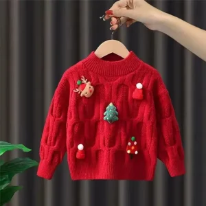 Maglione da ragazza di Natale Nuovo cartone animato per bambini Maglione caldo Bambini Autunno Inverno Maglieria Pullover Abbigliamento spesso per bambini 2-8 anni 1