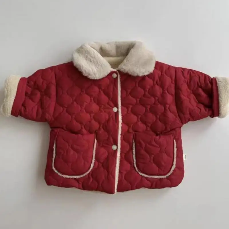Autunno inverno Ins bambini più velluto addensare cappotto di cotone ragazza bambino moda solido risvolto top bambino ragazzo in pile caldo giacca Casual 5