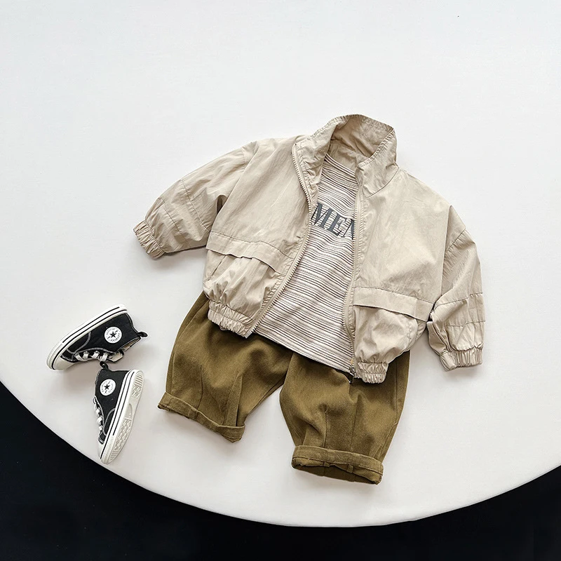 Primavera autunno bambini giacche 1-8Y ragazzi cotone cerniera giuntura Soild cappotti quotidiani coreano bambino capispalla abbigliamento per bambini 2024 nuovo 3