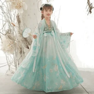 Abito lungo estivo Cappotto Set Ragazza Tang Baby Hanfu Abiti Set per bambini Esegui outfit Costume Abbigliamento per bambini Abiti per ragazze Abito 1