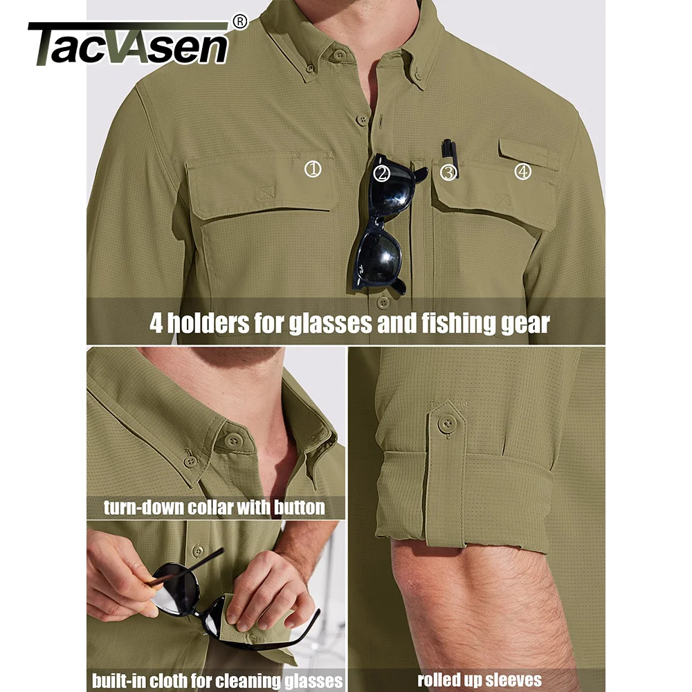 TACVASEN UPF 50 + magliette da pesca con protezione solare camicie da uomo a maniche lunghe ad asciugatura rapida Mesh camicie da lavoro traspiranti da trekking 4