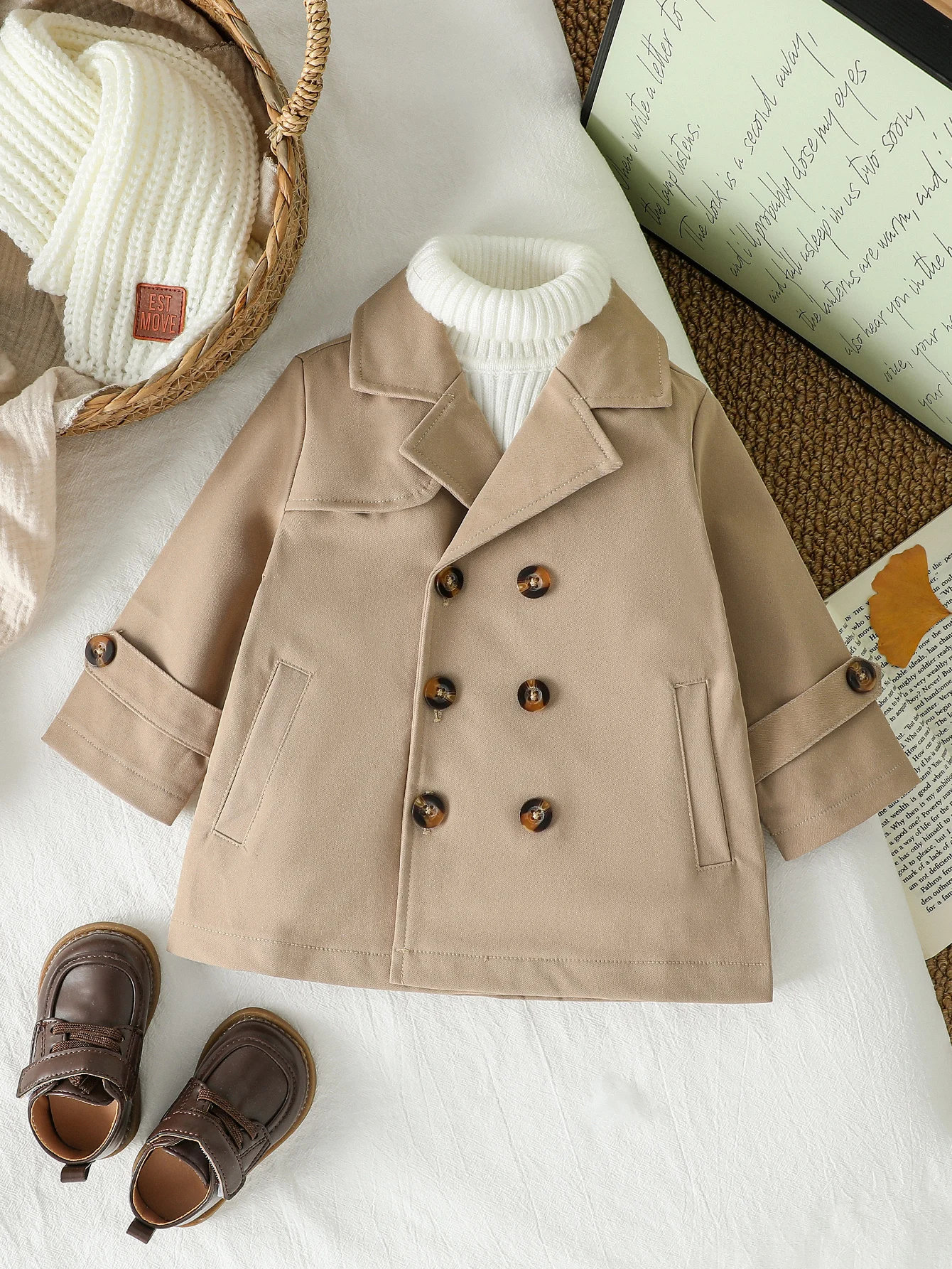 2025 New Fashion Baby Boys Trench Coat Autunno/Inverno Giacca a maniche lunghe Baby Doppio petto Cardigan Vestiti per 1-3Y 6