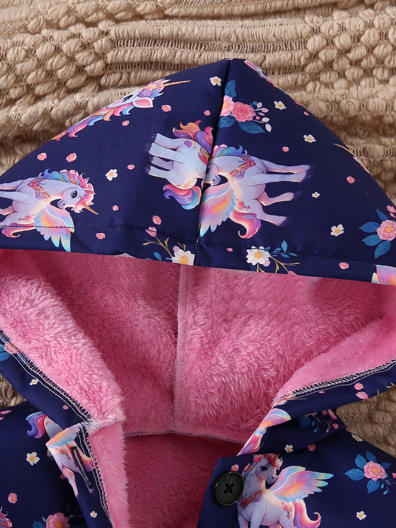 Nuova giacca con cappuccio monopetto a maniche lunghe calda in pile Inca pieno di unicorno arcobaleno carino autunno e inverno per ragazze 3