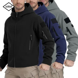 Giacca in pile da uomo da caccia invernale Cappotti caldi Giacca con cappuccio da esterno polare Cappotto da escursionismo sportivo multitasche casual con zip intera S-XXXL 1