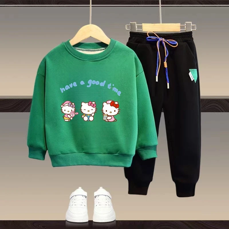 Sanrio Baby Girl Clothes Set Autunno Kid Cute Hello Kitty Felpe Pullover Top e pantaloni 2 pezzi Completo Bambini Ragazzi Tute 6