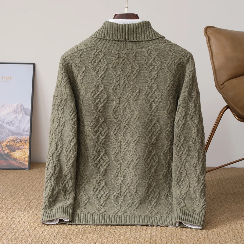 2025 Autunno Inverno Nuovo Cinque Aghi di Spessore 100% Maglione di Lana Merino da Uomo Risvolto Cardigan in Maglia Business Casual Camicia Calda Menswear 2