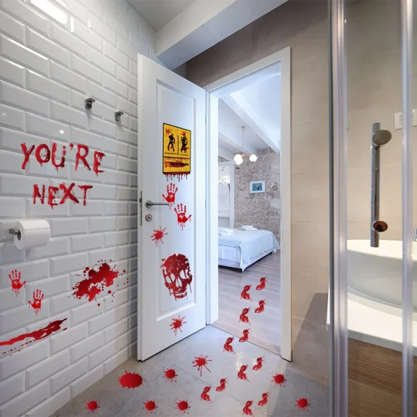 Halloween Wall Doors Windows Stickers Blood Handprint Footprint Skull Pattern Halloween Party Scene Decor forniture oggetti di scena Horror 4