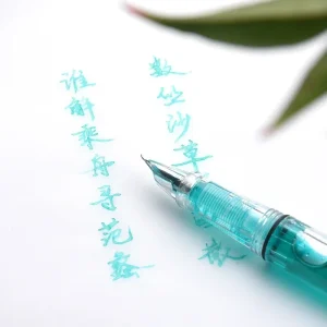 Penna stilografica trasparente con riempimento a pistone pennino piegato penna per calligrafia da 0.7mm per forniture per ufficio scolastico per studenti cancelleria per scrivere 1