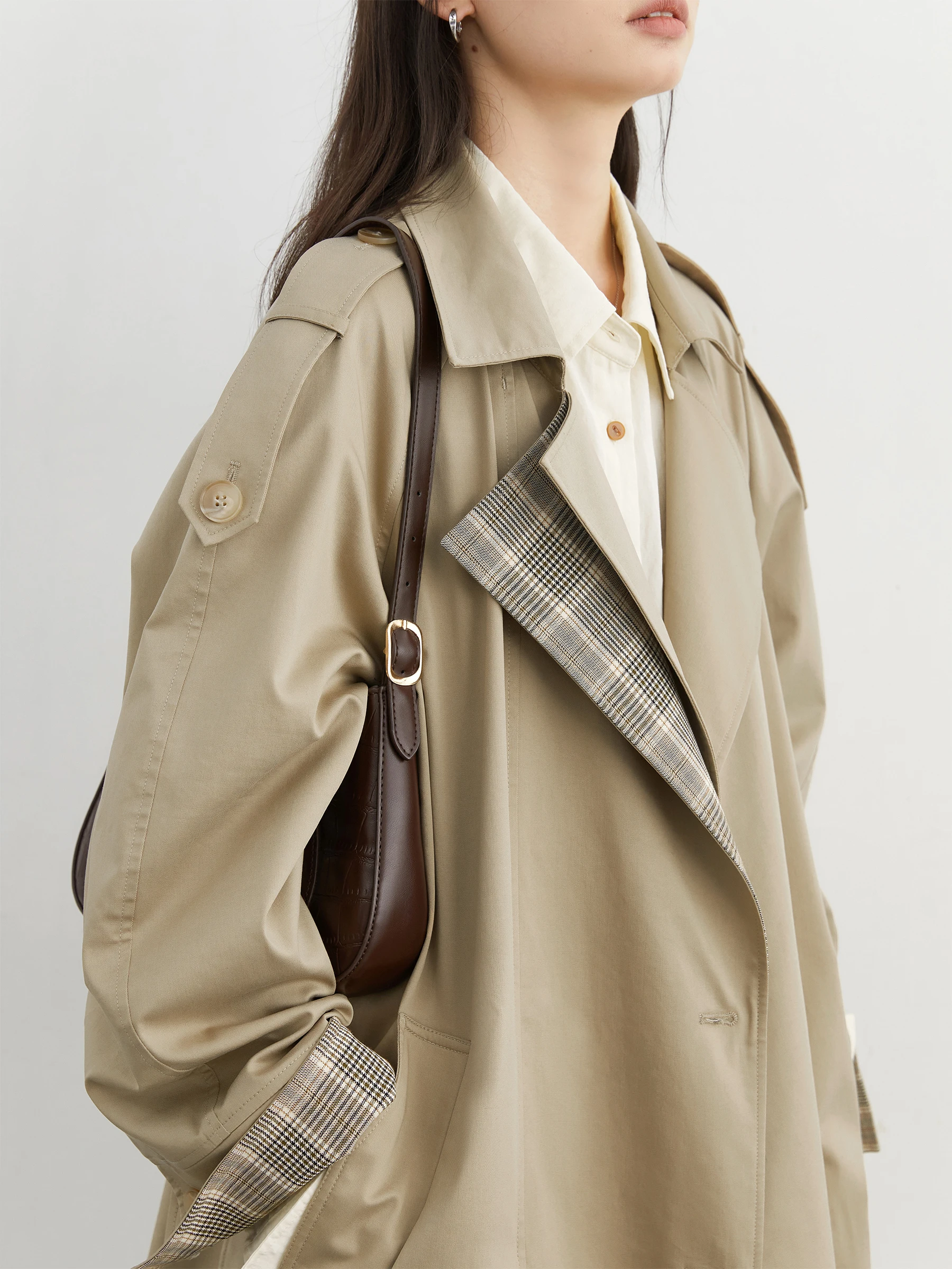 CHIC VEN Moda Donna Trench lungo Allentato Casual Plaid Giacca a vento femminile Donna Cappotto Primavera Autunno 2025 Abbigliamento 4