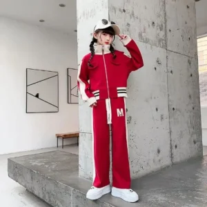 Felpa Set Cappotto Pantaloni Giacca sportiva da baseball Abbigliamento per bambini coreani 2025 Ragazza Autunno Inverno Vestito per studenti elementari 1