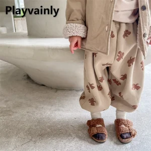 2025 Nuovi Pantaloni Per Bambini Autunno Inverno Ragazzi Ragazze In Pile Addensato Pantaloni Da Jogger Stile Coreano Orso Del Fumetto Pantaloni Della Tuta Casual A2657 1