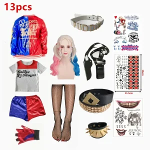 2025 Halloween Kinderdag Meisjes Zelfmoord Cosplay Kostuum Quinn Squad Harley Monster T-shirt Jas Mazza da baseball Accessori 1