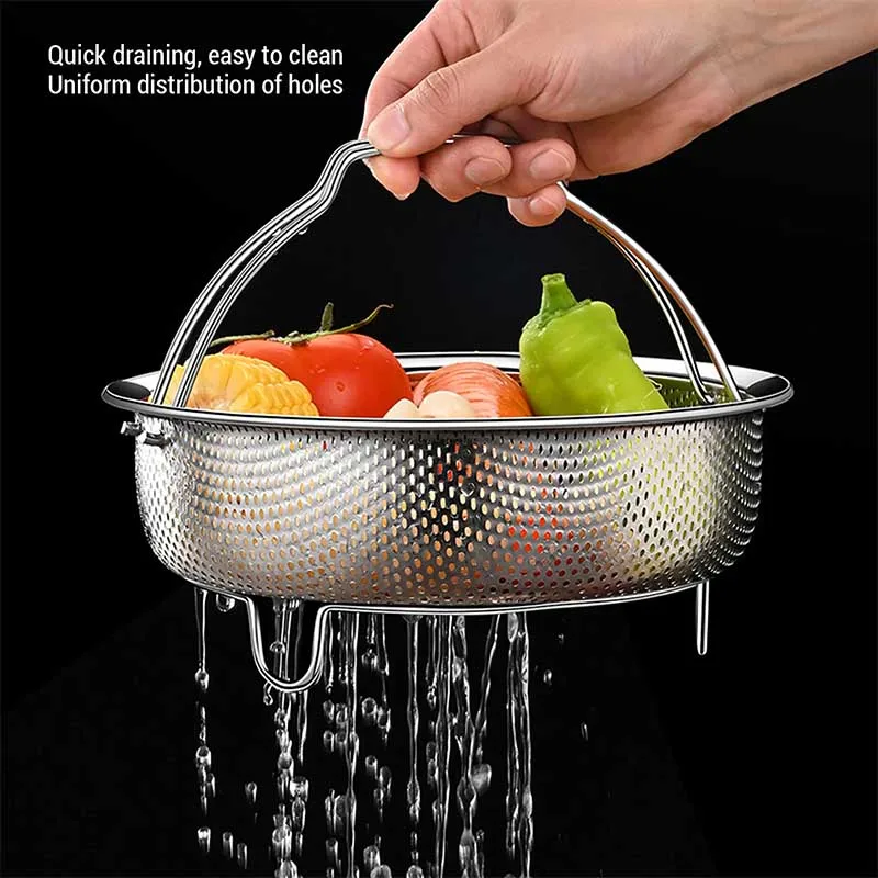 Cestello per vapore in acciaio inossidabile 304 con manico pieghevole, scolapiatti per frutta e verdura, per la separazione della zuppa di riso, cottura a vapore 5