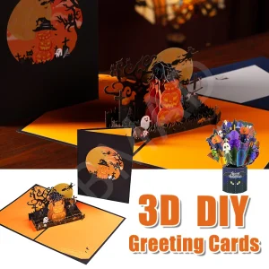 Biglietto pop-up 3D di Halloween con busta Biglietto d'auguri fatto a mano Design zucca per bambini Festa di Natale del Ringraziamento 1