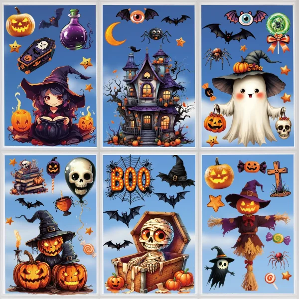 Vendita calda Fantasmi Fantasmi Testa di zucca Pipistrello Adesivi in vetro Halloween Horror Window Art - Adesivi riutilizzabili per un'atmosfera raccapricciante 2
