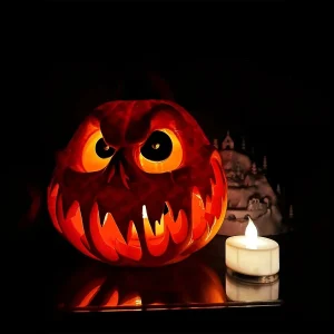 Decorazione gigante in resina di zucca di Halloween: testa di teschio spettrale con caratteristiche facciali Eerie, design cavo per interni ed esterni 1