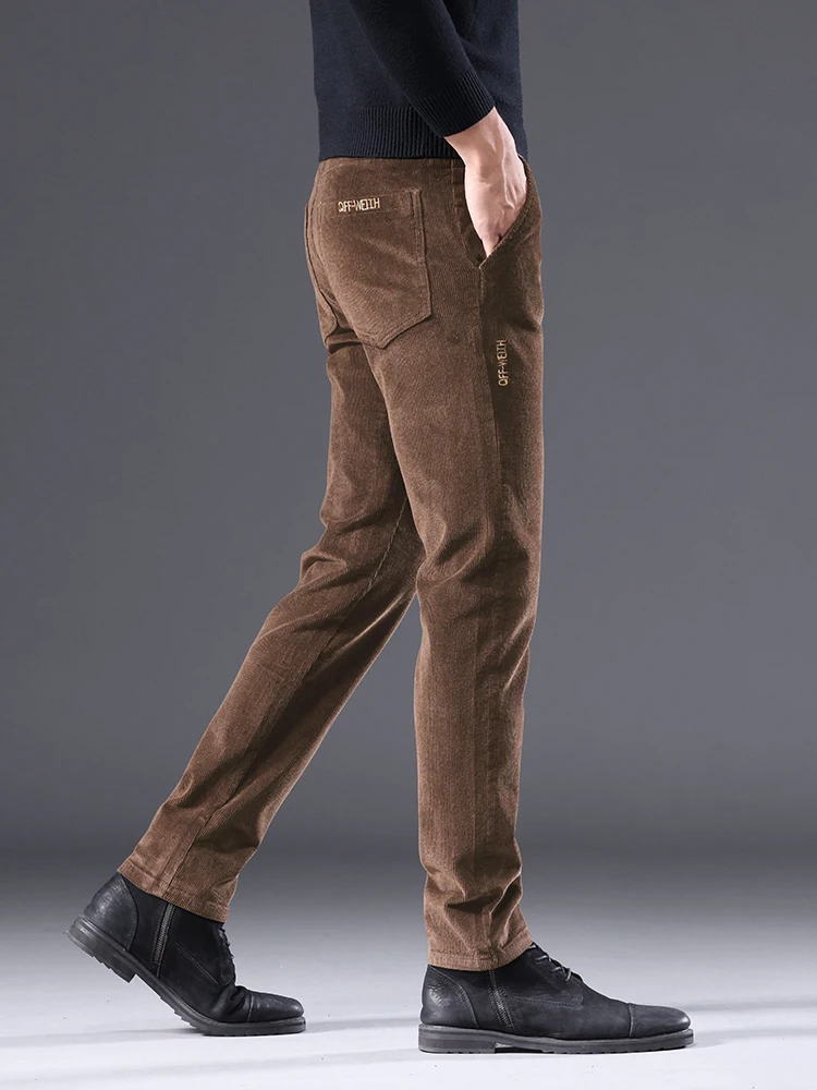 Autunno nuovi pantaloni Casual Slim in velluto a coste da uomo caffè di alta qualità moda comodi pantaloni dritti elasticizzati tinta unita maschile 3