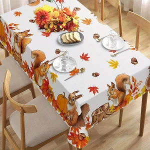 Tovaglie rettangolari con foglie d'acero scoiattolo autunnale per decorazioni da tavola Tovaglia impermeabile a tema autunnale per il Ringraziamento Decorazioni per matrimoni 1