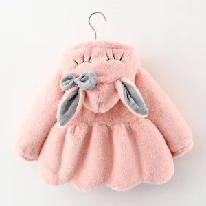 Simpatiche orecchie di coniglio peluche giacca per bambini Natale dolce principessa ragazze cappotto autunno inverno caldo capispalla con cappuccio vestiti per bambina 1