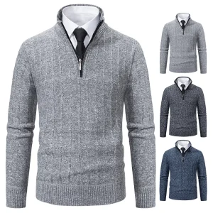 Camicia lavorata a maglia a maniche lunghe da uomo nuova autunno/inverno 2025 Fiore intrecciato Colletto con mezza cerniera Top caldo versatile 1