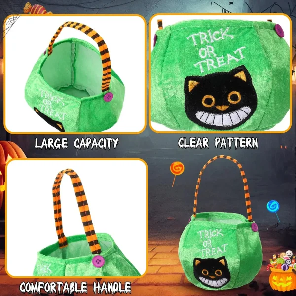 Secchio per dolcetti o scherzetto in peluche di zucca di Halloween 6,3x4,7 pollici - Simpatico cestino per caramelle mostro per bambini con manico 5