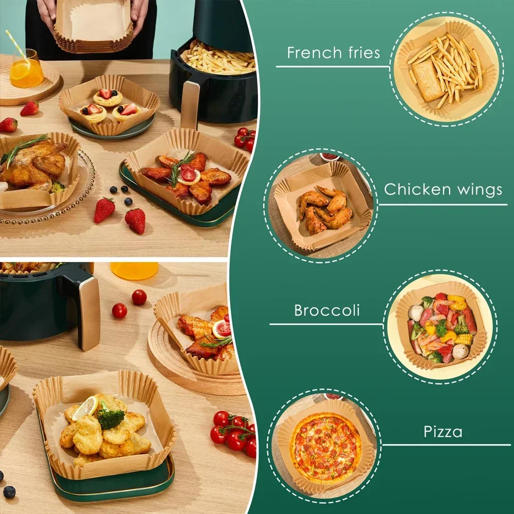 50-400 pezzi friggitrice ad aria carta da forno usa e getta antiaderente tappetino pergamena a prova di olio per cucinare forno a microonde pad pad foglio barbecue arrosto 4