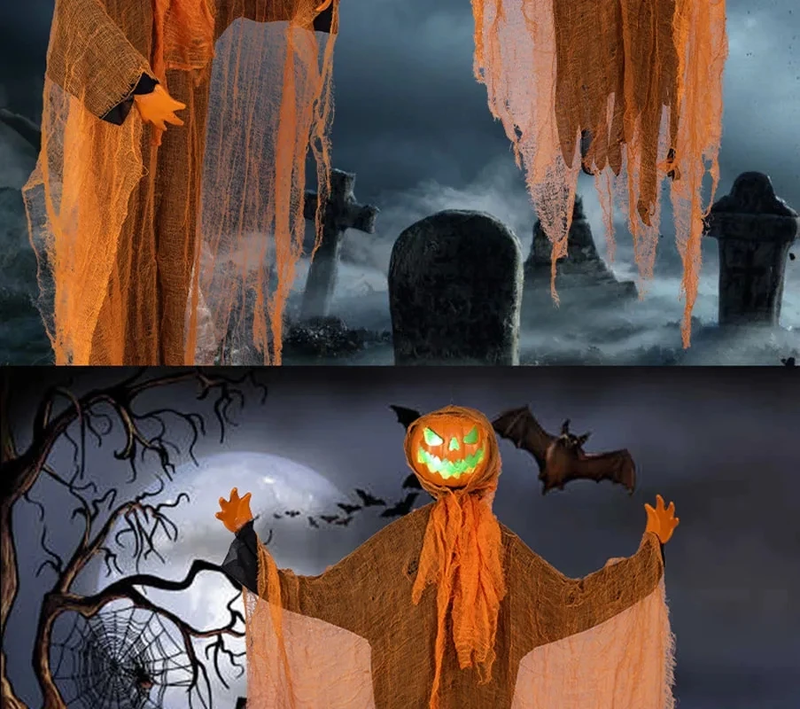 2024 Halloween Hanging Pumpkin Hanging Head Green Light spaventoso Voice Ghost House Pumpkin Head Prop decorazione del cortile di Halloween 4